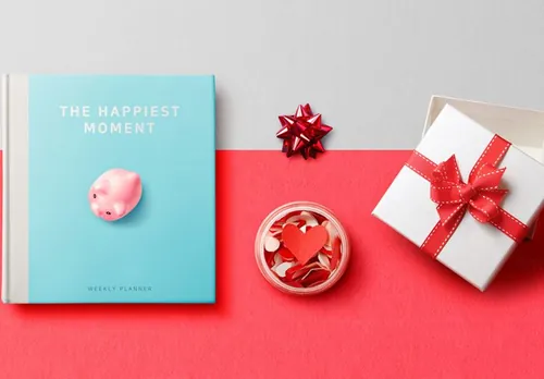 2019年最新粉红色品牌VI场景海报设计元素【礼品盒、笔记本】