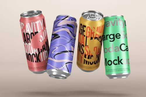 悬浮的易拉罐可乐汽水饮料包装设计样机PSD模板 Gravity Psd Soda Can Mockup Set