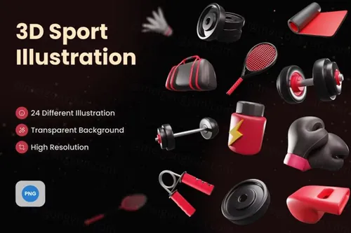 三维渲染卡通运动健身器材主题3D插画素材 3d Sport