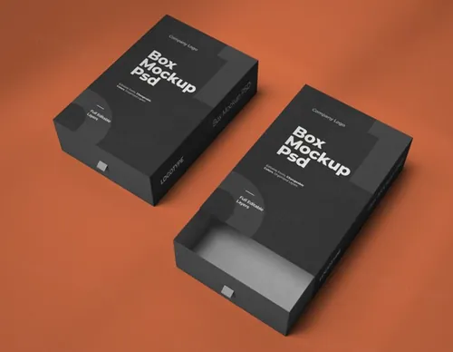 长方形滑盖盒子包装设计提案样机模板 Mockups of wide and narrow slide boxes