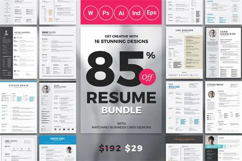 价值￥192的美国畅销高端简历模板合集包 Top Selling Resume/CV Big Bundle