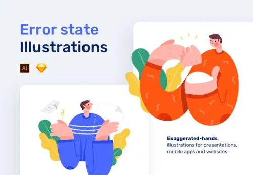 10个时尚夸张手绘的404错误页面Web插画素材 Error State Ill