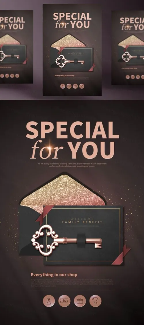 奢侈金色玫瑰金VIP卡会员日专享礼物海报 Golden Week For V.I.P