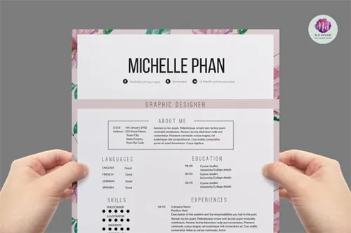 优雅花卉边框简历求职信模板 Floral-1-page-resume-template