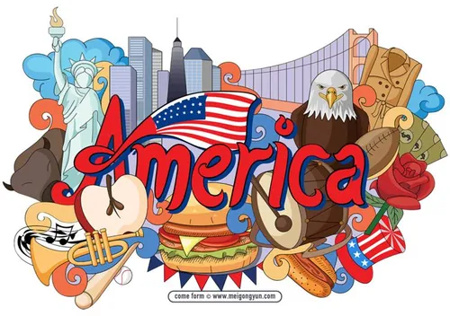 手绘涂鸦世界国家城市美国特色建筑矢量元素America 01