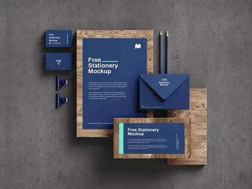 高品质木质混凝土品牌VI设计提案样机PSD模板 Stationery mockup 样机模