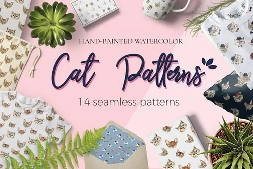 Cat watercolor patterns 可爱水彩画猫