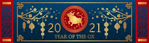 2021中国牛年新年快乐东方传统风格横幅海报贺卡矢量插画素材 Happy chinese new year