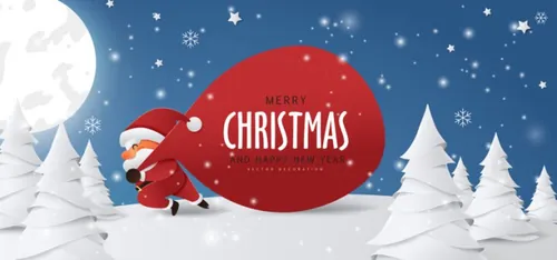 2021圣诞节新年节日剪纸风插画设计 Merry Christmas vector paper cut illustration