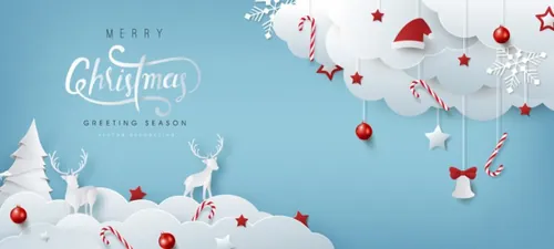 2021圣诞节新年节日剪纸风插画设计 Merry Christmas vector paper cut illustration