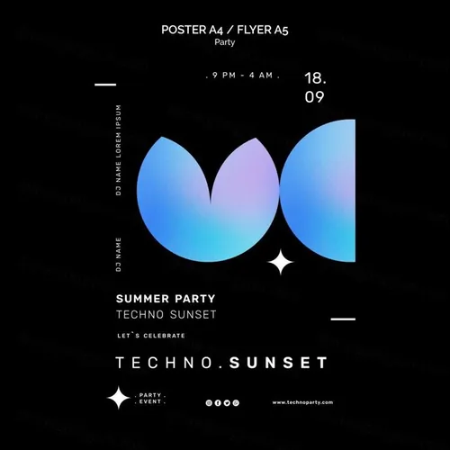 科技峰会颗粒感渐变几何抽象形状宣传单海报设计PSD模板 Techno party template