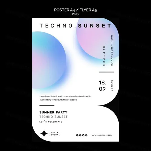 科技峰会颗粒感渐变几何抽象形状宣传单海报设计PSD模板 Techno party template