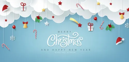 2021圣诞节新年节日剪纸风插画设计 Merry Christmas vector paper cut illustration