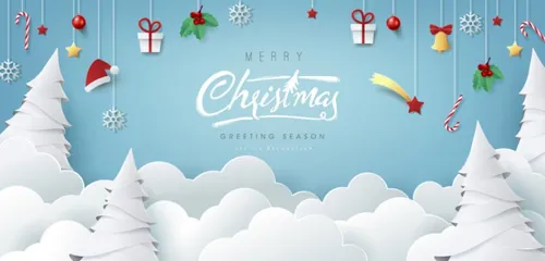 2021圣诞节新年节日剪纸风插画设计 Merry Christmas vector paper cut illustration