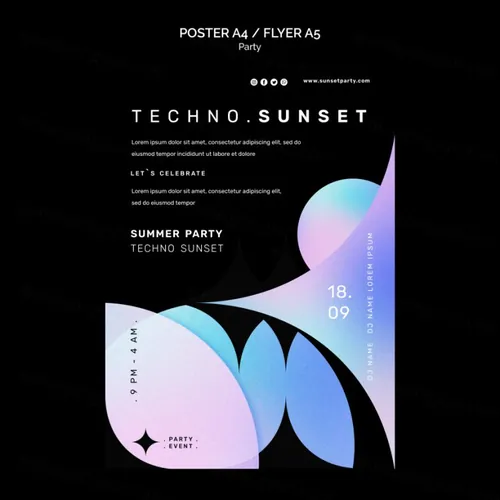 科技峰会颗粒感渐变几何抽象形状宣传单海报设计PSD模板 Techno party template