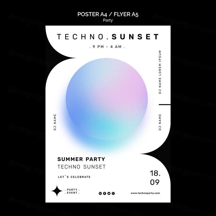 科技峰会颗粒感渐变几何抽象形状宣传单海报设计PSD模板 Techno party template