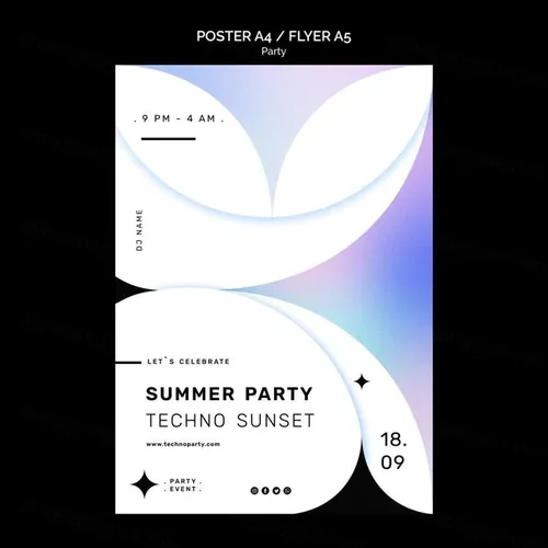 科技峰会颗粒感渐变几何抽象形状宣传单海报设计PSD模板 Techno party template