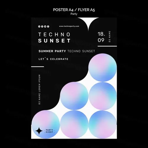 科技峰会颗粒感渐变几何抽象形状宣传单海报设计PSD模板 Techno party template