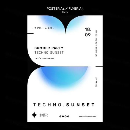 科技峰会颗粒感渐变几何抽象形状宣传单海报设计PSD模板 Techno party template