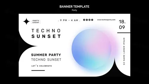 科技峰会颗粒感渐变几何抽象形状横幅海报设计PSD模板 Techno party template