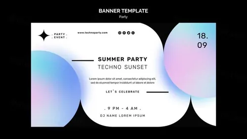科技峰会颗粒感渐变几何抽象形状横幅海报设计PSD模板 Techno party template