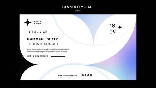 科技峰会颗粒感渐变几何抽象形状横幅海报设计PSD模板 Techno party template