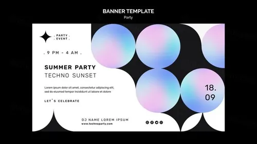 科技峰会颗粒感渐变几何抽象形状横幅海报设计PSD模板 Techno party template