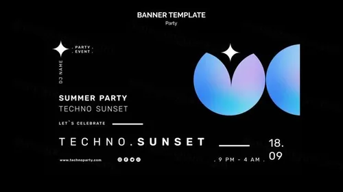 科技峰会颗粒感渐变几何抽象形状横幅海报设计PSD模板 Techno party template