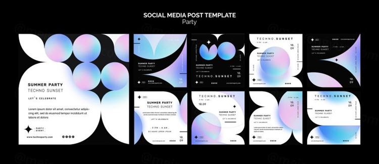 科技峰会颗粒感渐变几何抽象形状Ins新媒体宣传海报设计PSD模板 Techno party template