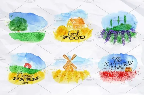 手绘水彩风景设计素材Symbolic Watercolor Fields