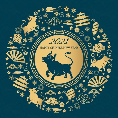 2021中国牛年新年快乐东方传统风格横幅海报贺卡矢量插画素材 Happy chinese new year