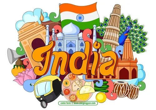 手绘涂鸦世界国家城市印度特色建筑矢量元素India 08