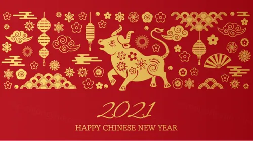 2021中国牛年新年快乐东方传统风格横幅海报贺卡矢量插画素材 Happy chinese new year