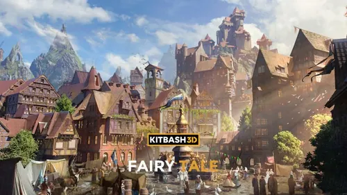 高质量梦幻童话小镇神奇王国城镇魔法庄园建筑场景3D模型素材