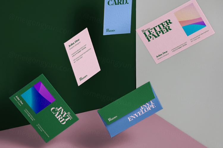 漂浮的名片卡片品牌设计提案样机模板 Falling Psd Business Card Stationery Mockup