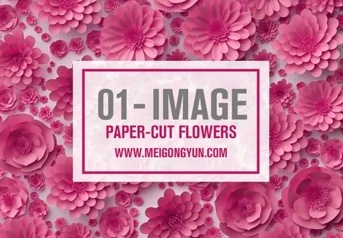 超清彩色剪纸花卉素材 Paper-Cut Flowers