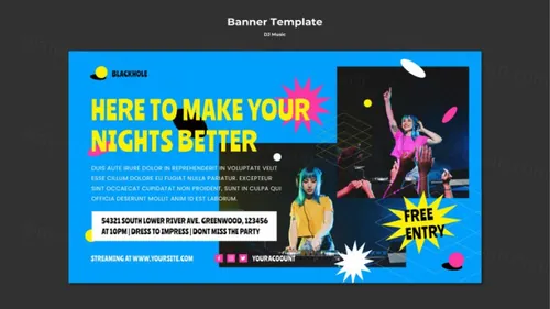 欧美酒吧迪厅音乐DJ电音新媒体宣传海报概念文字版式PSD模板 DJ music social media