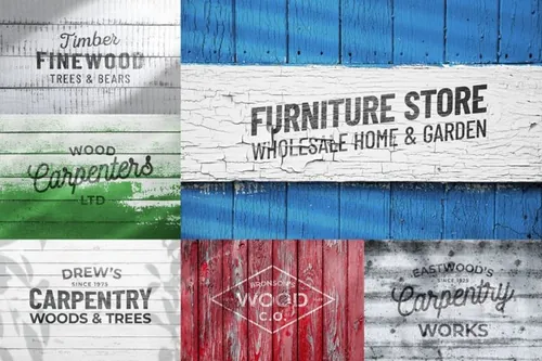 时尚高端逼真质感的复古木头徽标old-wood-logo-mockups