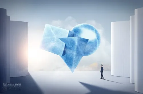 商务思考冰冻时期3D渲染概念商业海报PSD模板素材  Ice Business Source