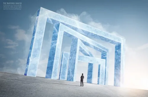 商务思考冰冻时期3D渲染概念商业海报PSD模板素材  Ice Business Source