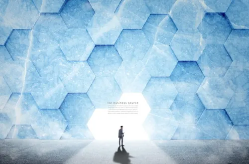 商务思考冰冻时期3D渲染概念商业海报PSD模板素材  Ice Business Source