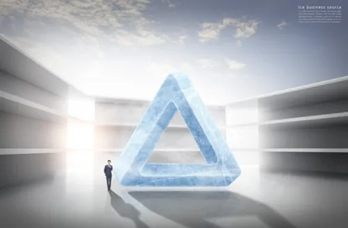 商务思考冰冻时期3D渲染概念商业海报PSD模板素材  Ice Business Source