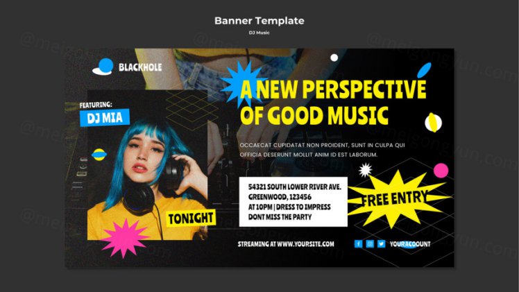 欧美酒吧迪厅音乐DJ电音新媒体宣传海报概念文字版式PSD模板 DJ music social media