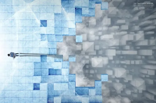 商务思考冰冻时期3D渲染概念商业海报PSD模板素材  Ice Business Source