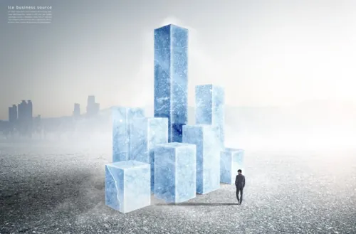 商务思考冰冻时期3D渲染概念商业海报PSD模板素材 Ice Business Source