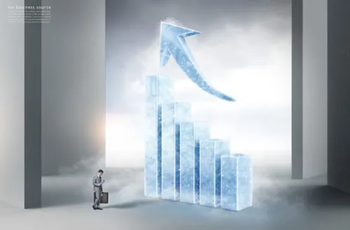 商务思考冰冻时期3D渲染概念商业海报PSD模板素材 Ice Business Source