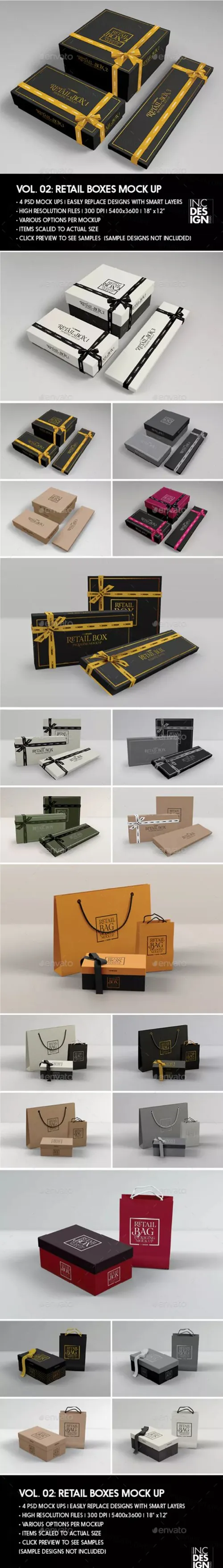 购物袋和礼品盒精致包装模型Mockups