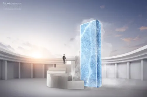 商务思考冰冻时期3D渲染概念商业海报PSD模板素材 Ice Business Source