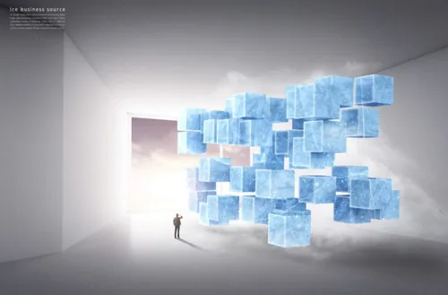 商务思考冰冻时期3D渲染概念商业海报PSD模板素材 Ice Business Source
