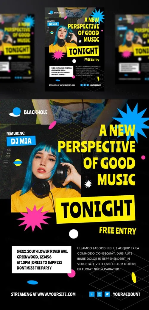 欧美酒吧迪厅音乐DJ电音新媒体宣传海报概念文字版式PSD模板 DJ music social media